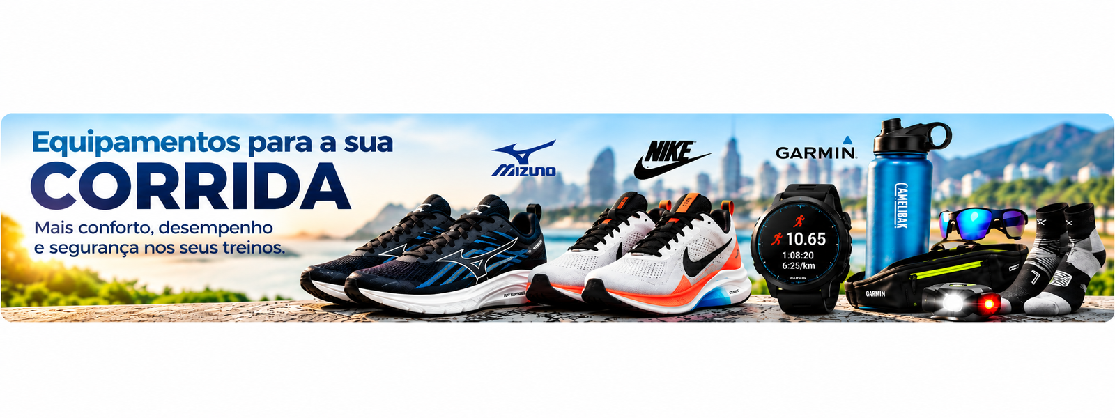 Equipamentos para corrida: tênis, relógio esportivo e acessórios